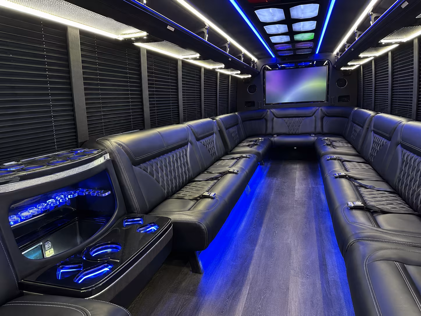 thornton 20 passenger party bus inside